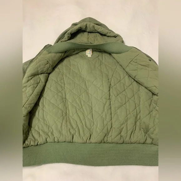 Roxy Women's Hooded Jacket Quilted Lining 100% Cotton Pockets Green Size L - Picture 5 of 10